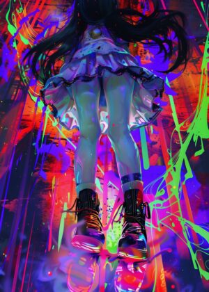 Neon Ascension: A Vibrant Digital Art Print - Premium Wooden Framed Poster. Ready to Hang.