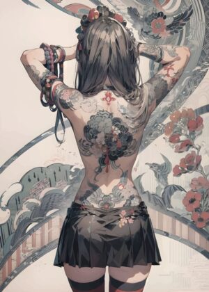 Flower Lady: Elegant Japanese-Inspired Artwork - Premium Wooden Framed Poster. Ready to Hang.