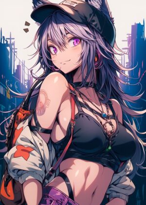 City Girl Punk Anime Art Print - Premium Wooden Framed Poster. Ready to Hang.