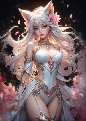 Foxfire Goddess: A Digital Fantasy Art Print - Premium Wooden Framed Poster. Ready to Hang.