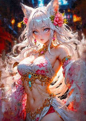 Foxfire Enchantress: Fantasy Art Print - Premium Wooden Framed Poster. Ready to Hang.