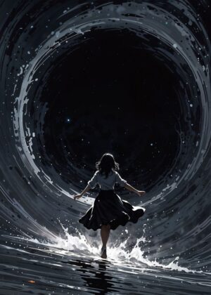Black Hole Ballerina: A Journey into the Unknown - Premium Wooden Framed Poster. Ready to Hang.