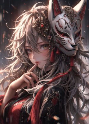Enchanted Samurai Girl: A Digital Art Print - Premium Wooden Framed Poster. Ready to Hang.