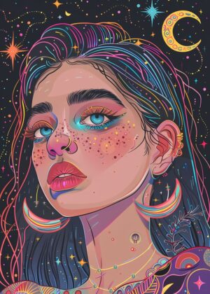 Cosmic Beauty: A Celestial Portrait - Premium Wooden Framed Poster. Ready to Hang.