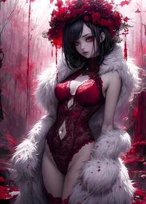 Bloody Rose Anime Lady: Dark Fantasy Art Print - Premium Wooden Framed Poster. Ready to Hang.