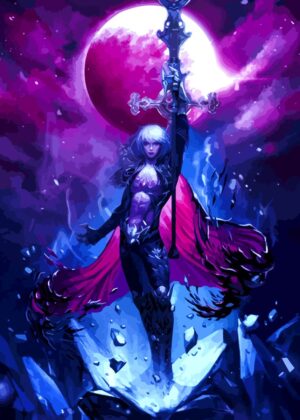 Dark Fantasy Anime Art Print: Mystical Night - Premium Wooden Framed Poster. Ready to Hang.