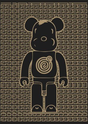 Golden Bearbrick Art Print: Greek Key Elegance - Premium Wooden Framed Poster. Ready to Hang.