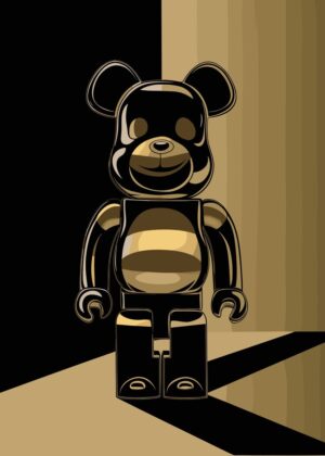 Golden Bearbrick Art Print: A Luxurious Minimalist Design - Premium Wooden Framed Poster. Ready to Hang.