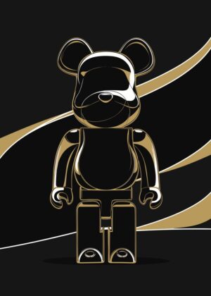 Golden Bearbrick: Abstract Minimalist Art Print - Premium Wooden Framed Poster. Ready to Hang.
