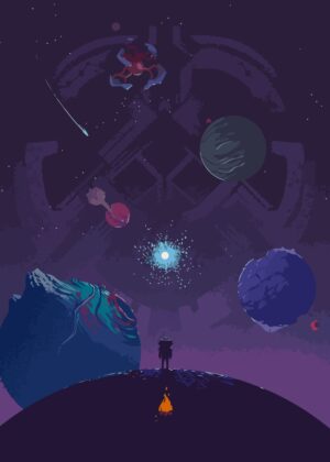Cosmic Explorer: A Lone Figure in the Vastness of Space - Premium Wooden Framed Poster. Ready to Hang.