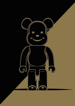 Golden Bearbrick Minimalist Art Print - Premium Wooden Framed Poster. Ready to Hang.