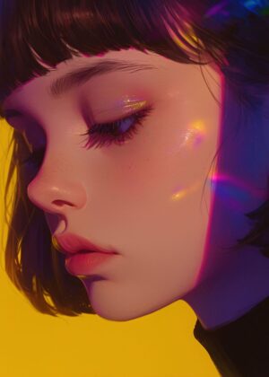Illuminated Face: A Digital Art Print - Premium Wooden Framed Poster. Ready to Hang.