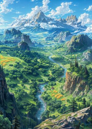 Serene River Valley: A Breathtaking Landscape - Premium Wooden Framed Poster. Ready to Hang.