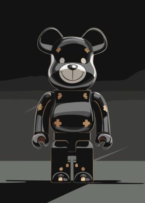 Midnight Bloom: A Bearbrick Illustration - Premium Wooden Framed Poster. Ready to Hang.