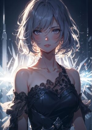 Ice Girl: Stunning Anime Artwork Print - Premium Wooden Framed Poster. Ready to Hang.