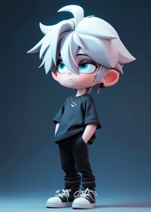 Cute Anime Boy 3D Render - Premium Wooden Framed Poster. Ready to Hang.