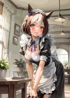 Anime Maid Girl Art Print - Premium Wooden Framed Poster. Ready to Hang.