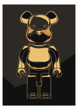 Gold Bearbrick: Minimalist Art Print - Premium Wooden Framed Poster. Ready to Hang.