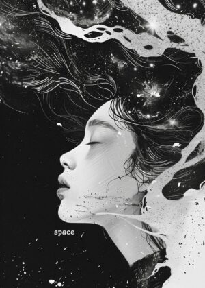 Cosmic Dreams: A Girl in Space - Premium Wooden Framed Poster. Ready to Hang.