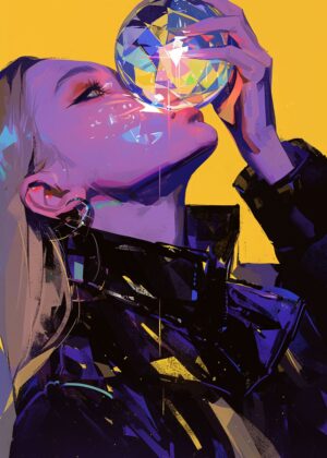 Mysterious Woman with Vibrant Aura - Premium Wooden Framed Poster. Ready to Hang.