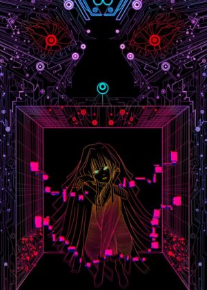 Trapped in the Network: A Digital Art Print - Premium Wooden Framed Poster. Ready to Hang.