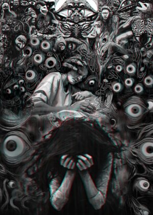 Surreal Nightmare Artwork: Digital Painting of Anxiety and Fear - Premium Wooden Framed Poster. Ready to Hang.
