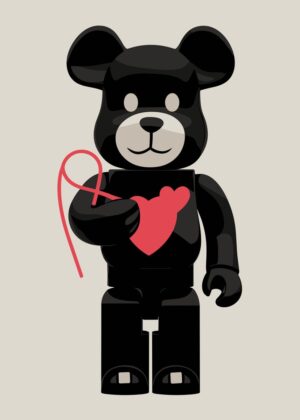 Black Bearbrick Heart Artwork: Minimalist Valentine's Day Design - Premium Wooden Framed Poster. Ready to Hang.
