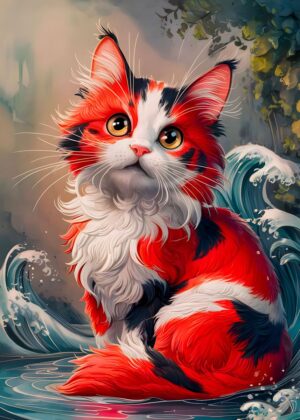 Anime Cat in Nature: Vibrant Artistic Print - Premium Wooden Framed Poster. Ready to Hang.