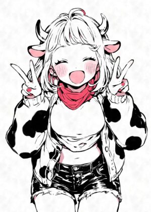 Happy Kawaii Cowgirl Art Print - Premium Wooden Framed Poster. Ready to Hang.