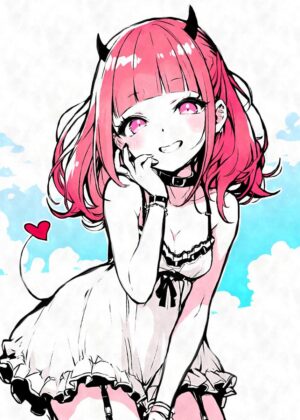 Kawaii Anime Succubus Girl Art Print - Premium Wooden Framed Poster. Ready to Hang.
