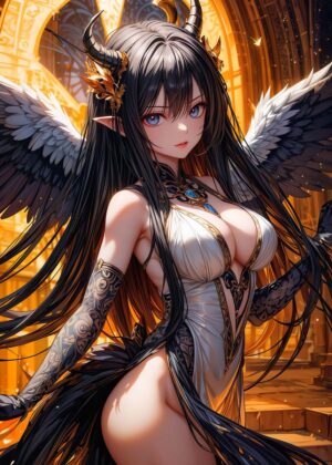Devil Angel Anime Girl Art Print - Premium Wooden Framed Poster. Ready to Hang.