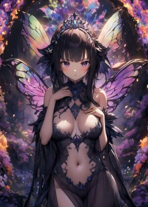 Enchanted Butterfly Anime Girl: Digital Art Print - Premium Wooden Framed Poster. Ready to Hang.