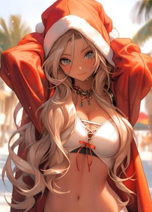 Christmas Anime Girl Art Print - Premium Wooden Framed Poster. Ready to Hang.