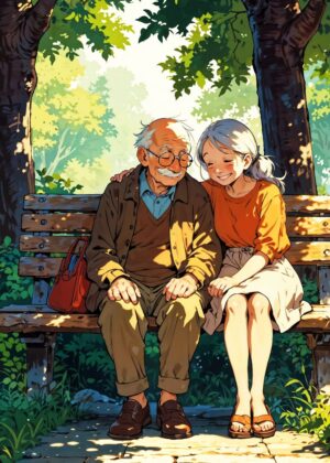 Tenderness in Twilight: A Moment of Intergenerational Connection - Premium Wooden Framed Poster. Ready to Hang.