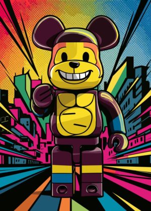 Graffiti Bearbrick Art Print: Urban Pop Art - Premium Wooden Framed Poster. Ready to Hang.