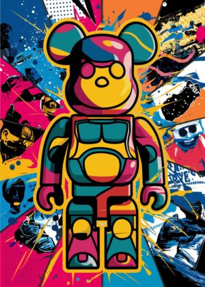 Vibrant Graffiti Bearbrick Art Print - Premium Wooden Framed Poster. Ready to Hang.