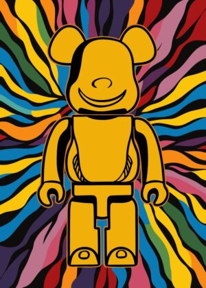 Vibrant Graffiti Bearbrick Art Print - Premium Wooden Framed Poster. Ready to Hang.