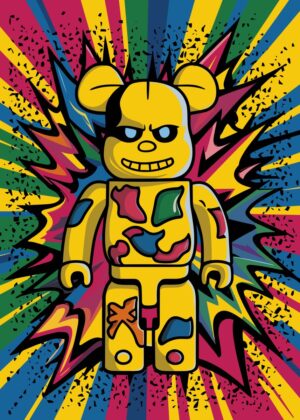 Vibrant Graffiti Bearbrick Art Print - Premium Wooden Framed Poster. Ready to Hang.