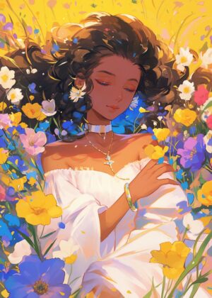 Beautiful Floral Melanin: A Vibrant Celebration of Black Beauty - Premium Wooden Framed Poster. Ready to Hang.