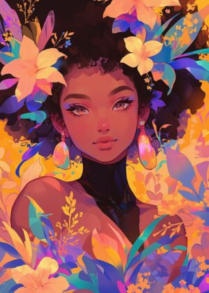 Vibrant Floral Portrait: A Celebration of Beauty - Premium Wooden Framed Poster. Ready to Hang.
