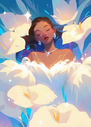 Dreamy White Flower Artwork: Serene Beauty - Premium Wooden Framed Poster. Ready to Hang.
