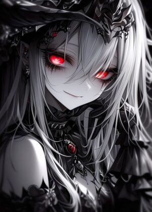 Grey Death Gothic Girl: Dark Fantasy Art Print - Premium Wooden Framed Poster. Ready to Hang.