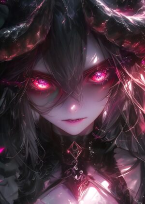 Gothic Devil Girl Anime Art Print - Premium Wooden Framed Poster. Ready to Hang.