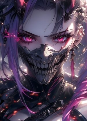 Demonic Anime Gothic Girl Art Print - Premium Wooden Framed Poster. Ready to Hang.