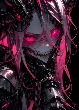 Cyberpunk Anime Girl: Dark Fantasy Art Print - Premium Wooden Framed Poster. Ready to Hang.
