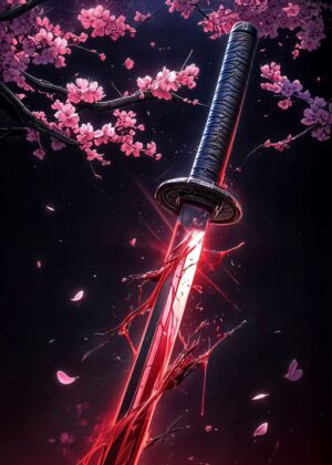 Bloody Samurai Sword Art Print - Premium Wooden Framed Poster. Ready to Hang.
