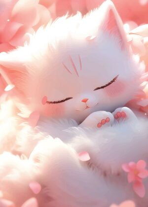 Dreaming Baby Kitsune: A Sweet and Peaceful Artwork - Premium Wooden Framed Poster. Ready to Hang.
