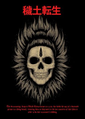 Japanese Skull Ninja Art Print: Impure World Reincarnation - Premium Wooden Framed Poster. Ready to Hang.