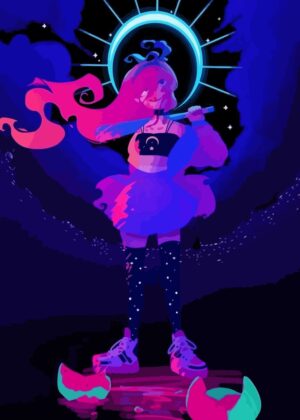 Neon Dreamscape: A Digital Art Print - Premium Wooden Framed Poster. Ready to Hang.