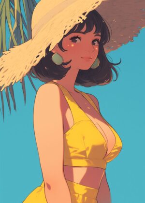 Sunny Days Ahead: A Summertime Illustration - Premium Wooden Framed Poster. Ready to Hang.